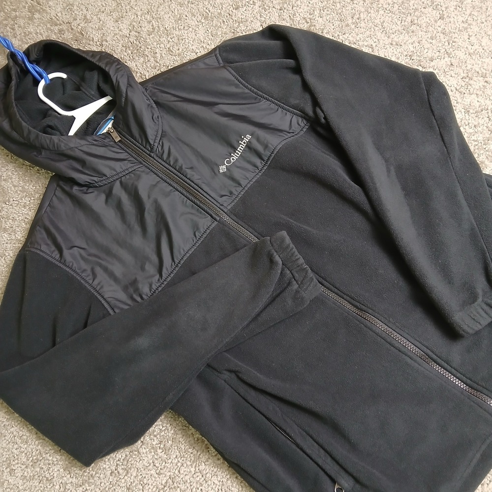 Columbia Mens Black Full Zip‎ Fleece Hoodie Hybrid Jacket Medium